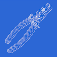 a 3d model of pliers on a blue background